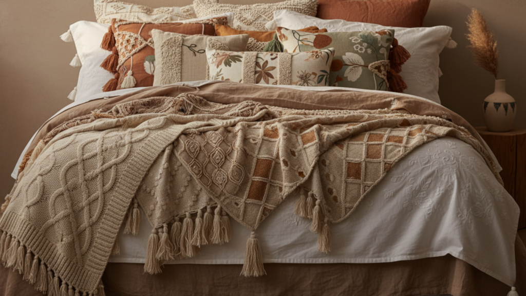 Boho bedroom: Cozy Boho Bedding With Patterned Details