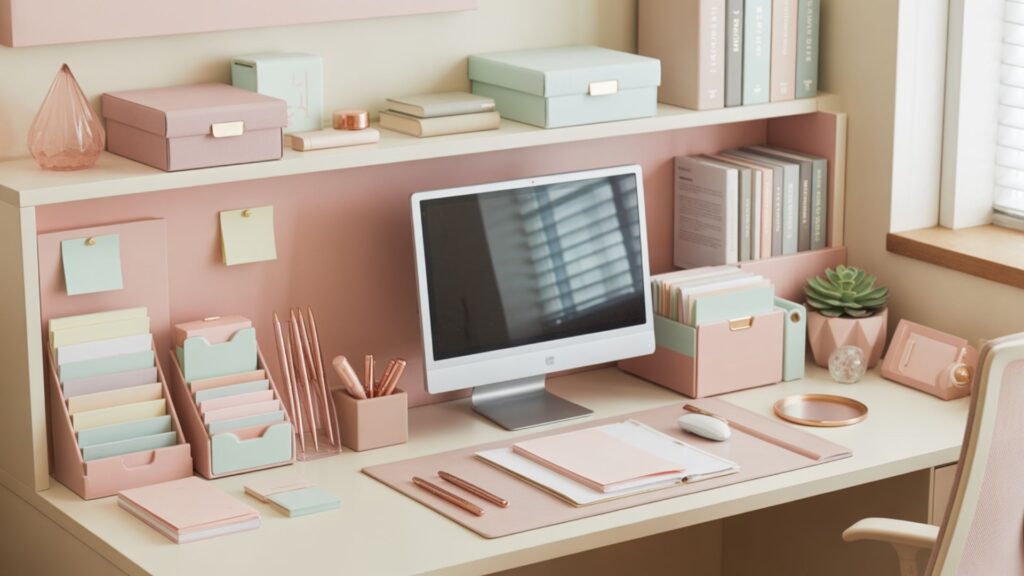 Color-Coordinated Office Supplies Create a Beautiful, Unified Desk Look
