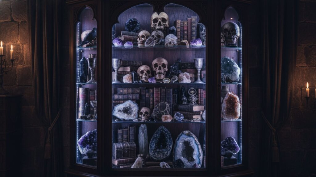 gothic curio cabinet display