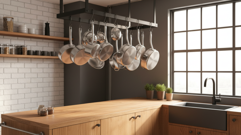 Hanging Pots and Pans to Free Up Cabinets