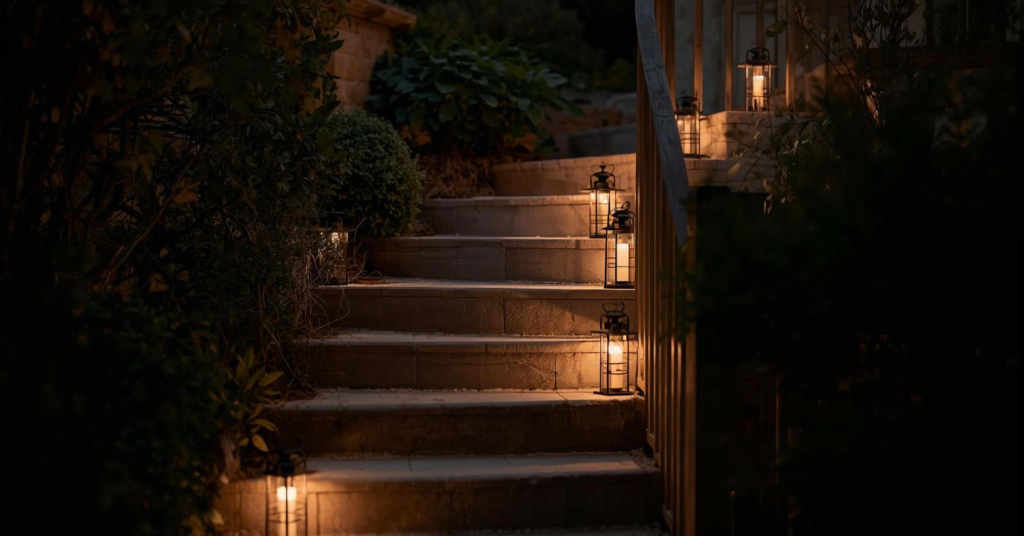 Lantern-Style Stair Lighting for a Warm, Cozy Vibe