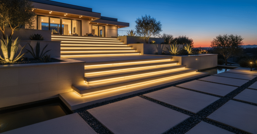 LED-Lit Outdoor Stairs for Nighttime Elegance