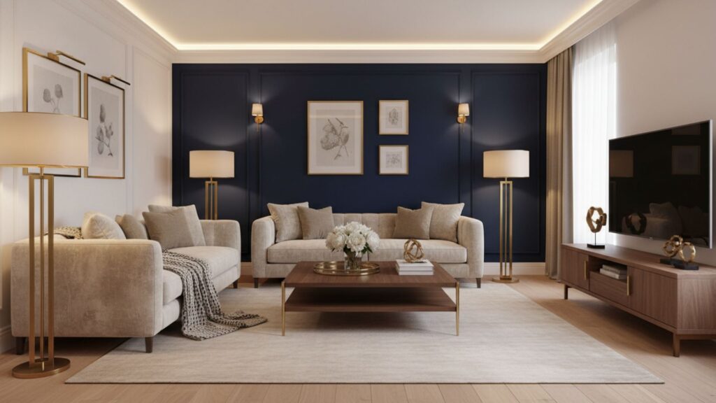 6. Navy Blue With Warm Neutrals for a Balanced and Elegant Color