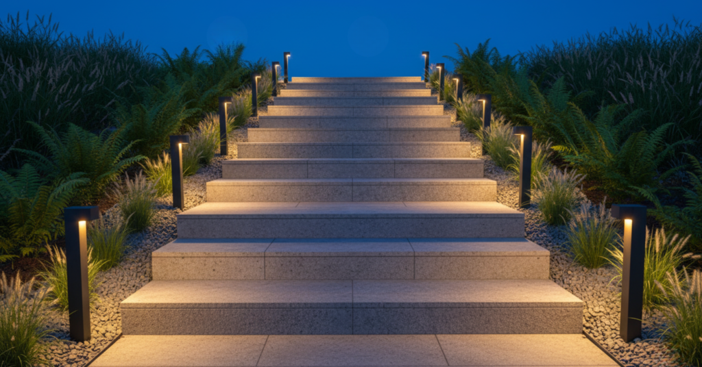 pathway lights along stairs balanced glow