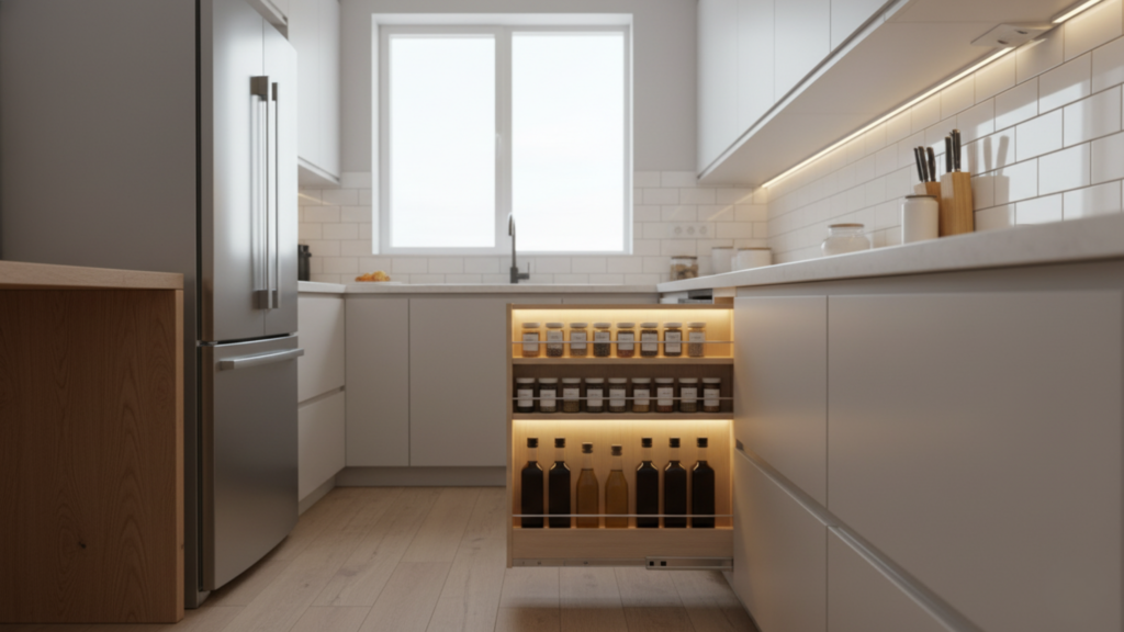 Pull-Out Pantry for Tight Gaps and Smart Space-Saving Storage