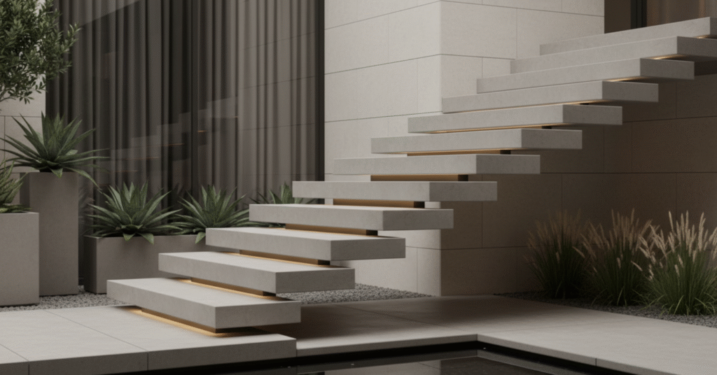 sleek concrete stairs