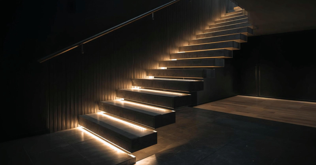 strip lighting under steps floating effect