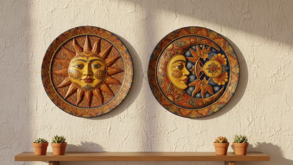 sun moon ceramic wall art