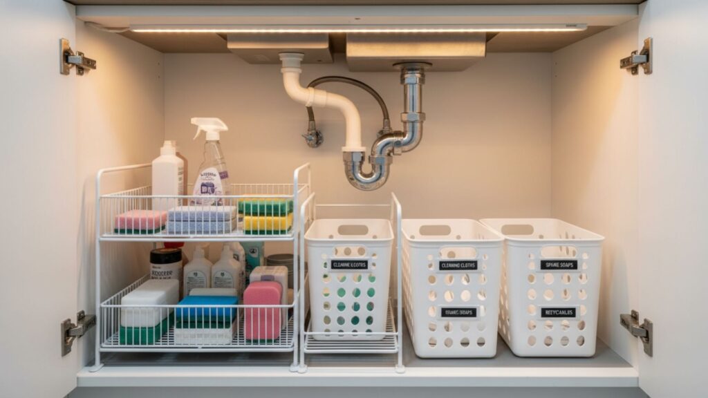 Over the Sink adds storage for plants and Shelves for Extra Storage