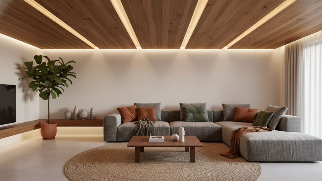 Wooden Panel Ceiling for Warmth and Texture