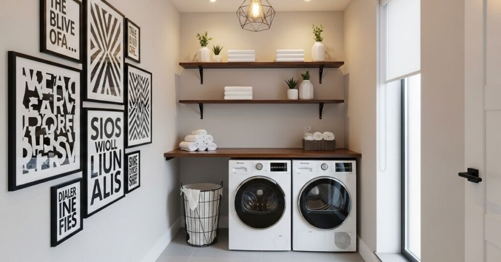 Black and White Wall Art for a Chic Laundry Space