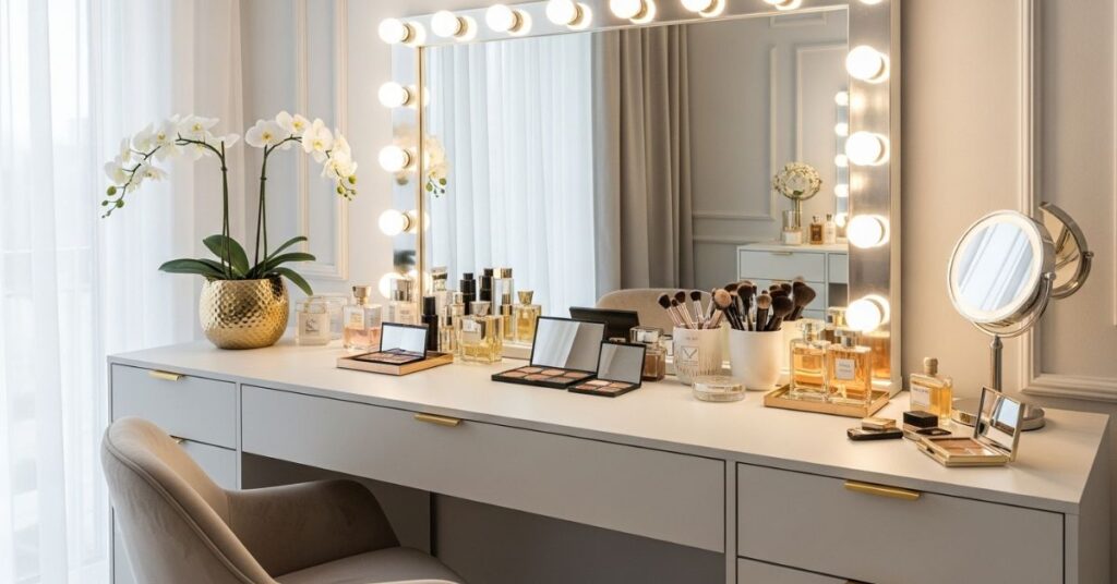 Built-In Vanity with Hollywood Lighting