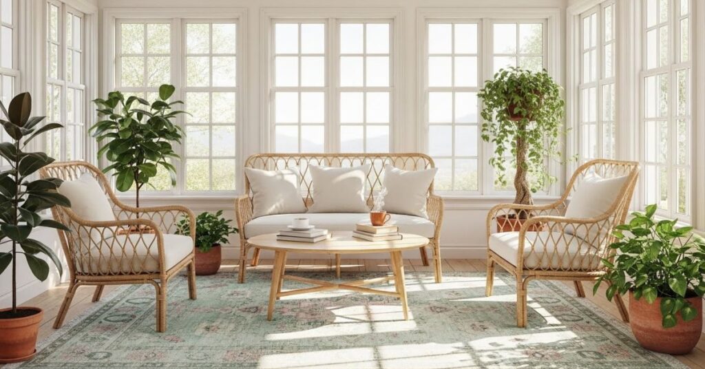 Cozy Wicker Seating Sets for Sunrooms