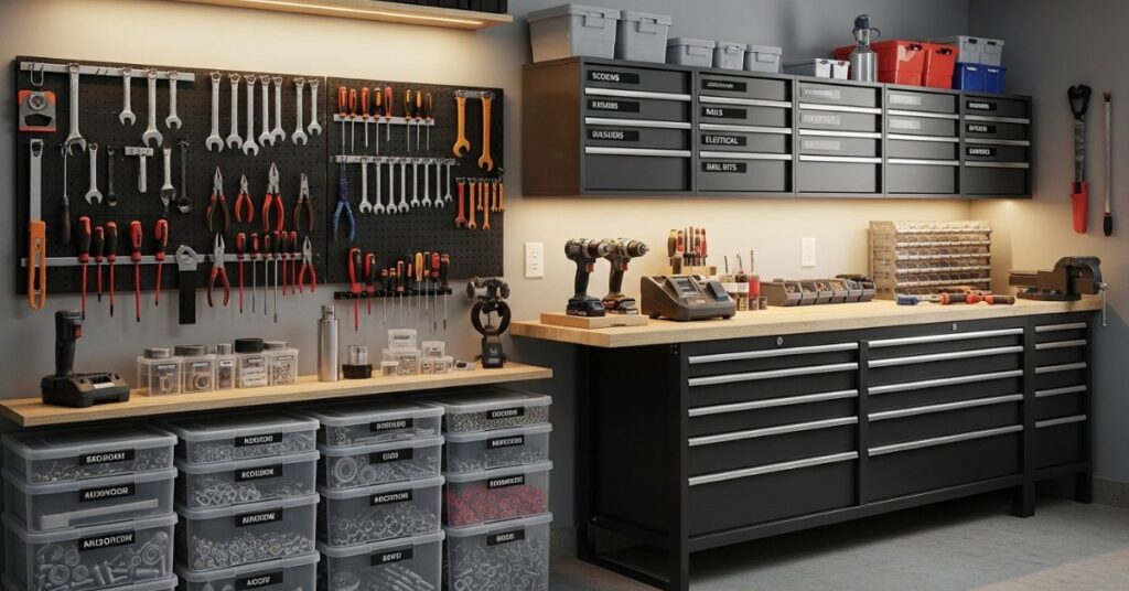 Garage Workshop with Smart Storage for Small Tools