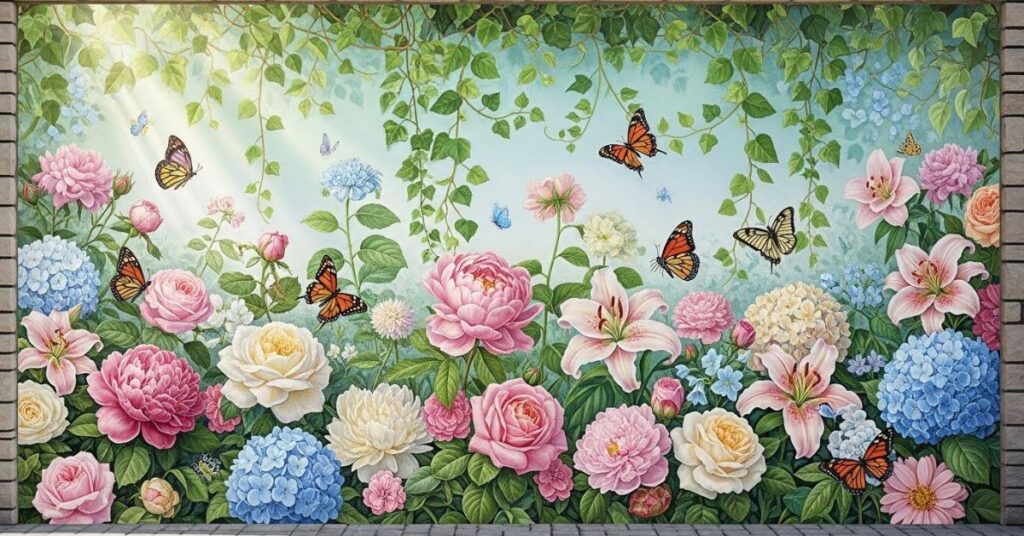Nature-Inspired Garden Murals with Flowers and Greenery