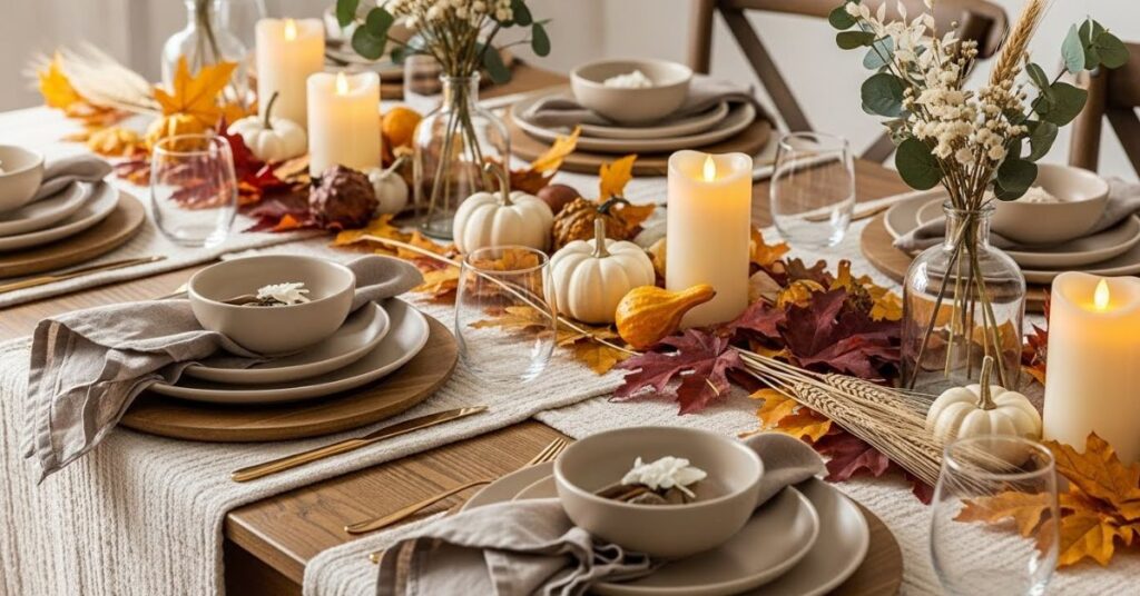 Neutral Fall Baby Shower Table Settings