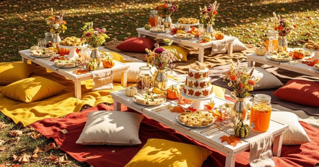 Outdoor Fall Baby Shower Picnic Setup