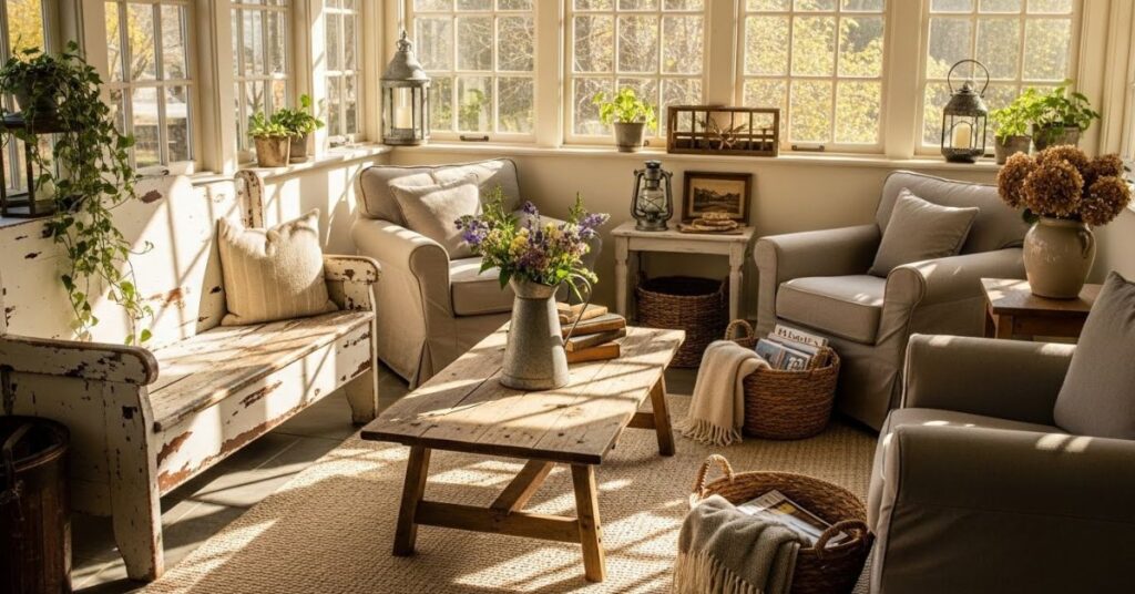 Rustic Farmhouse Sunroom Furniture Ideas