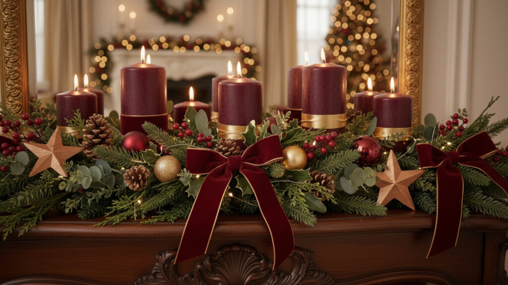 burgundy christmas candle arrangements diy