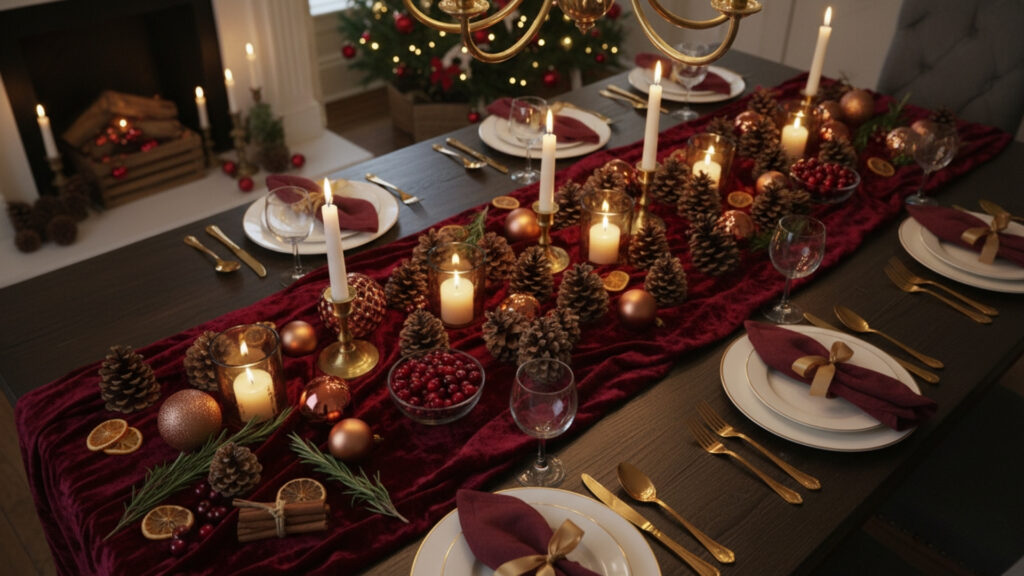 burgundy christmas table runner centerpiece diy