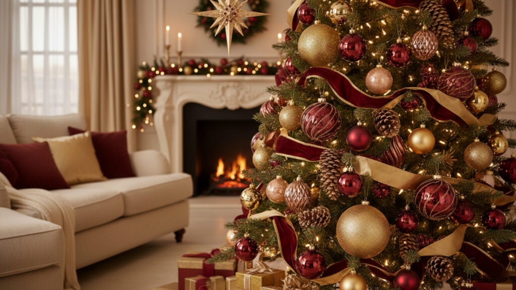 burgundy gold christmas tree diy ornaments