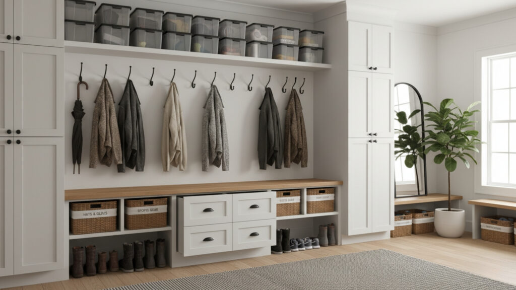Install Custom Storage Solutions for a Perfect Mud Room Makeover