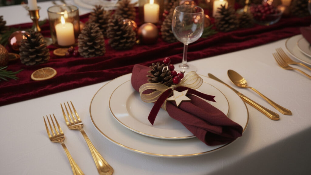 diy burgundy christmas napkin rings place settings