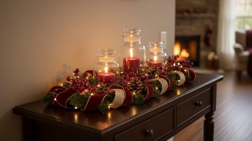 diy burgundy holiday centerpieces side tables