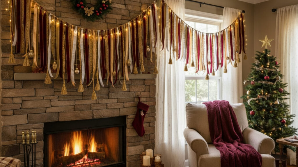 diy burgundy ribbon wall hangings christmas