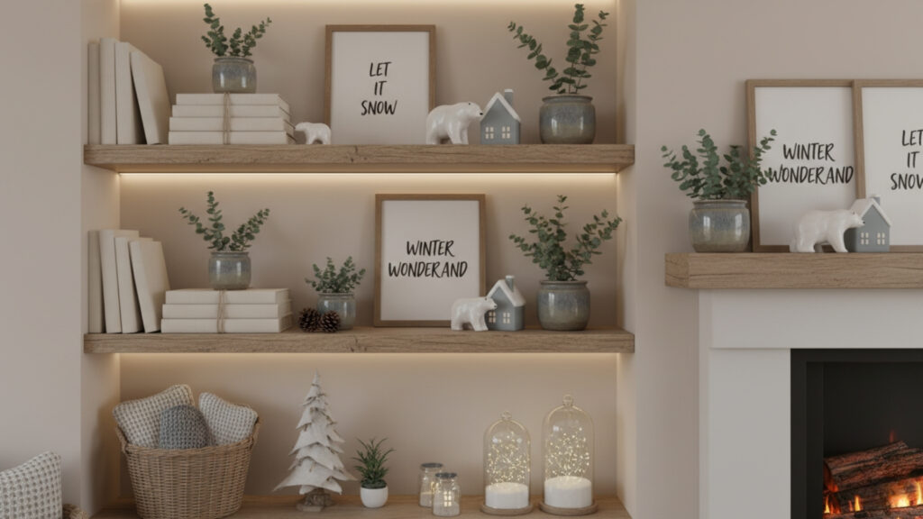 DIY Winter Decor for Shelves and Small Display Areas