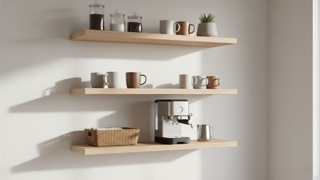 Floating Shelf Coffee Station for Minimalist Homes