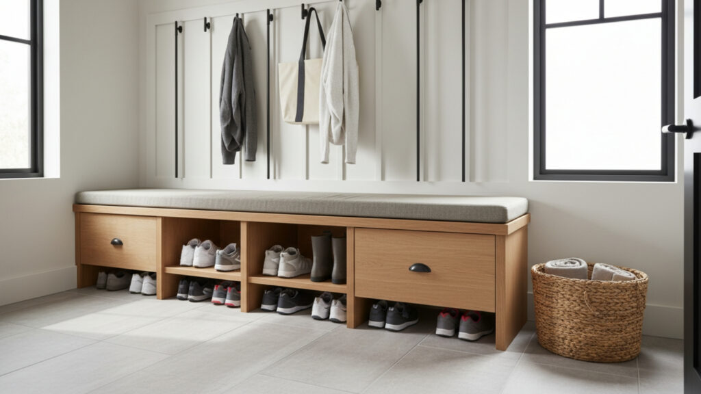 Add a Bench With Storage to Combine Seating and Organization