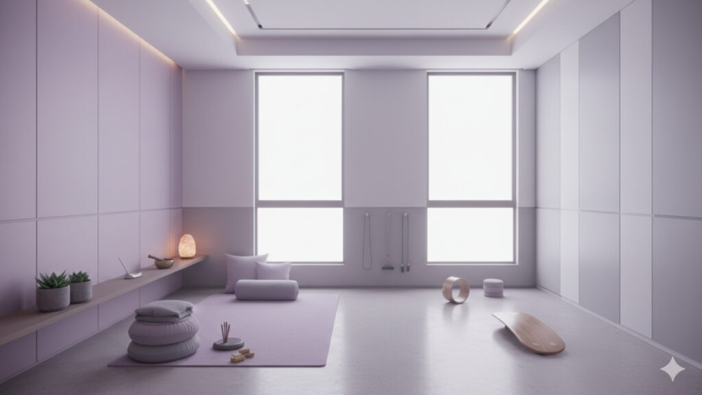 Purple And Gray Home Gym Color Palettes For Mind-Body Connection