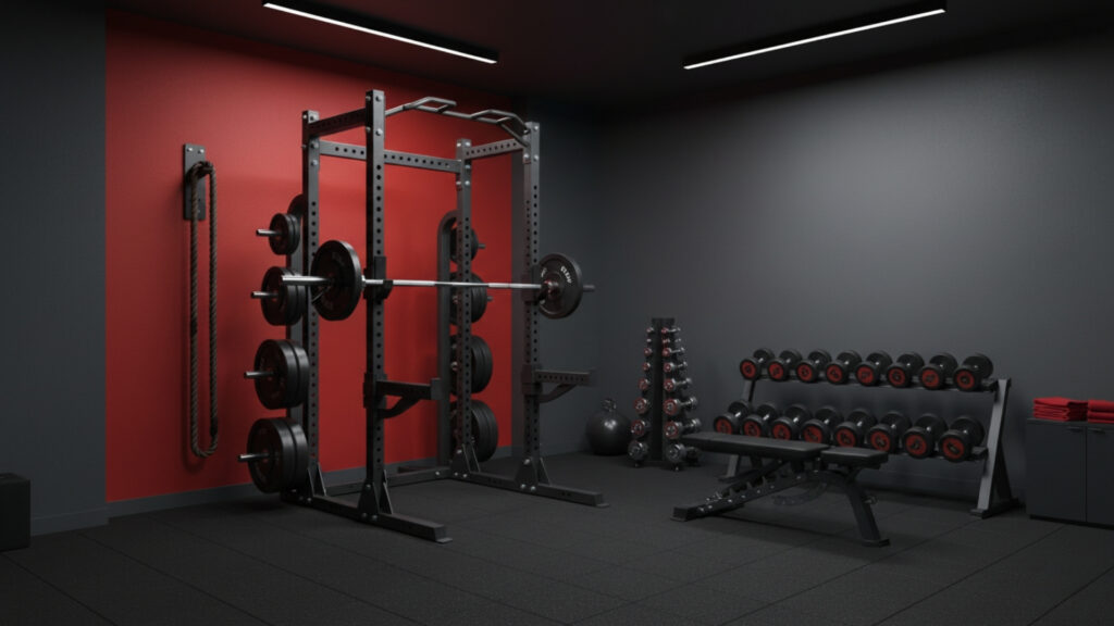 Energizing Red And Charcoal Home Gym Color Palettes For Strength