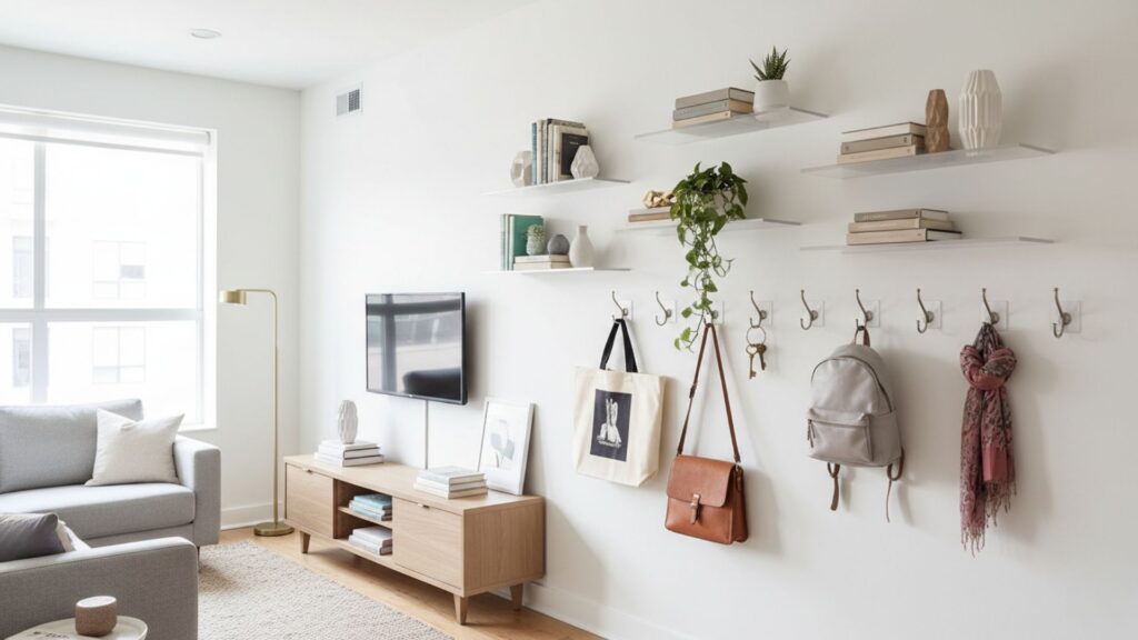 Use Removable Wall Hooks and Shelves to Style Without Damage