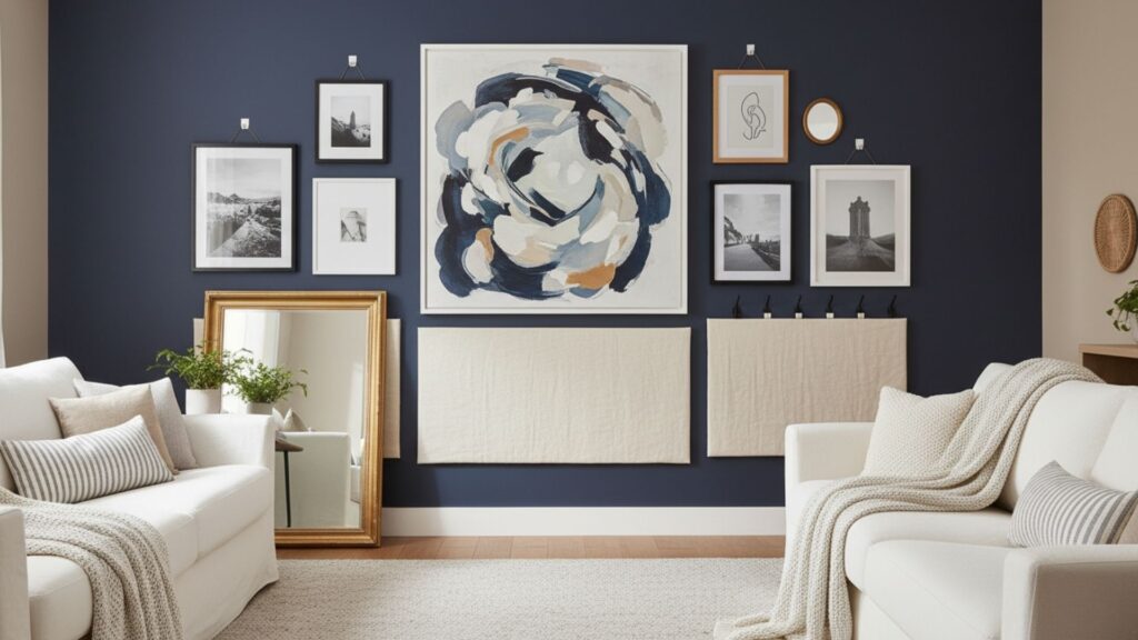 Create Statement Walls Using Art, Mirrors, and Fabric Panels