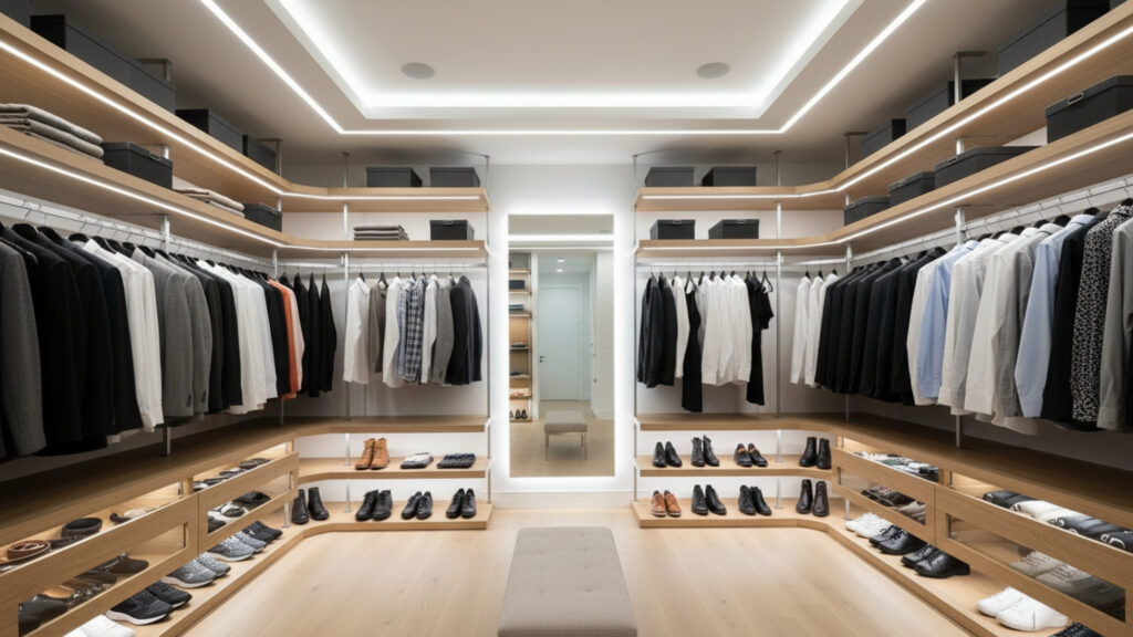 use lighting and mirrors to improve closet visibility and function
