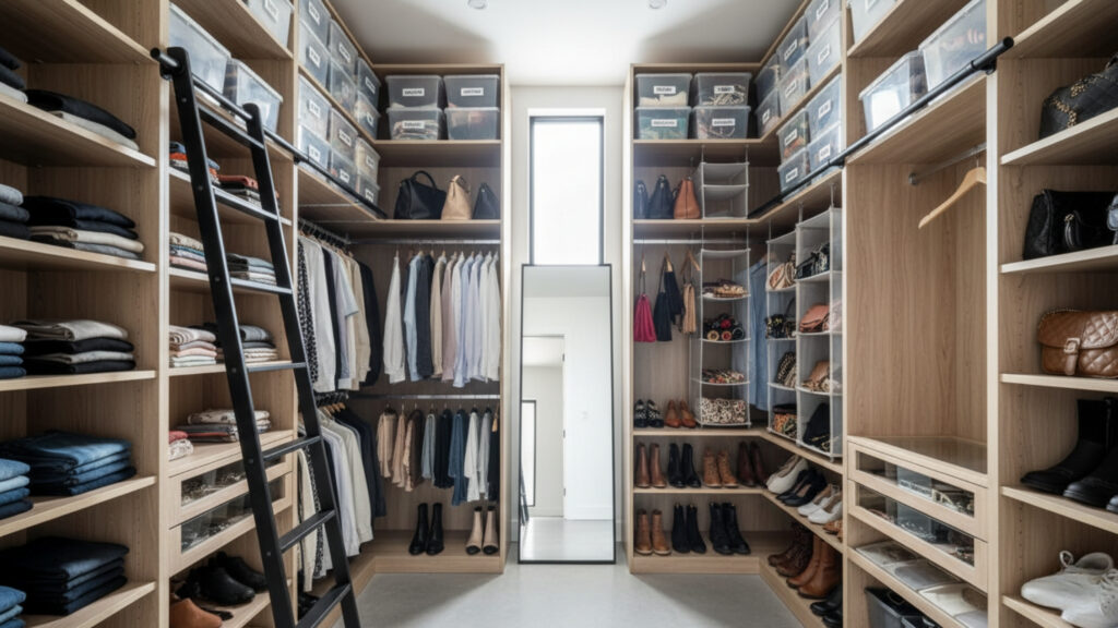 use vertical storage solutions to maximize closet wall space
