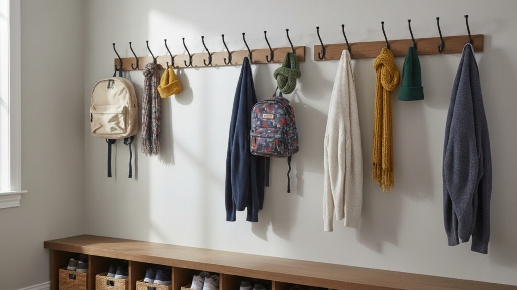 Wall-Mounted Hooks and Racks for Everyday Mud Room Storage