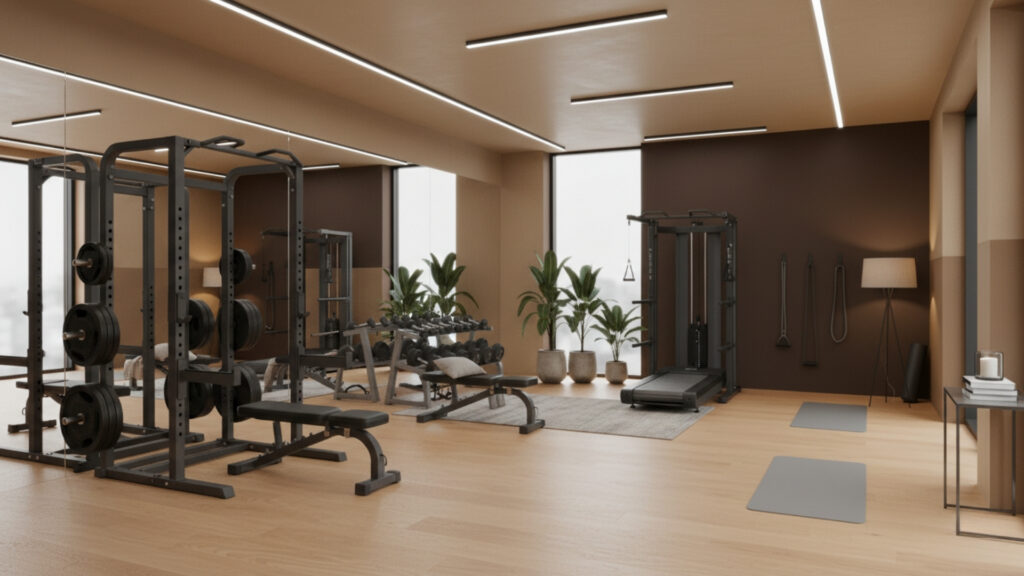 Warm Beige And Brown Home Gym Color Palettes For Cozy Fitness