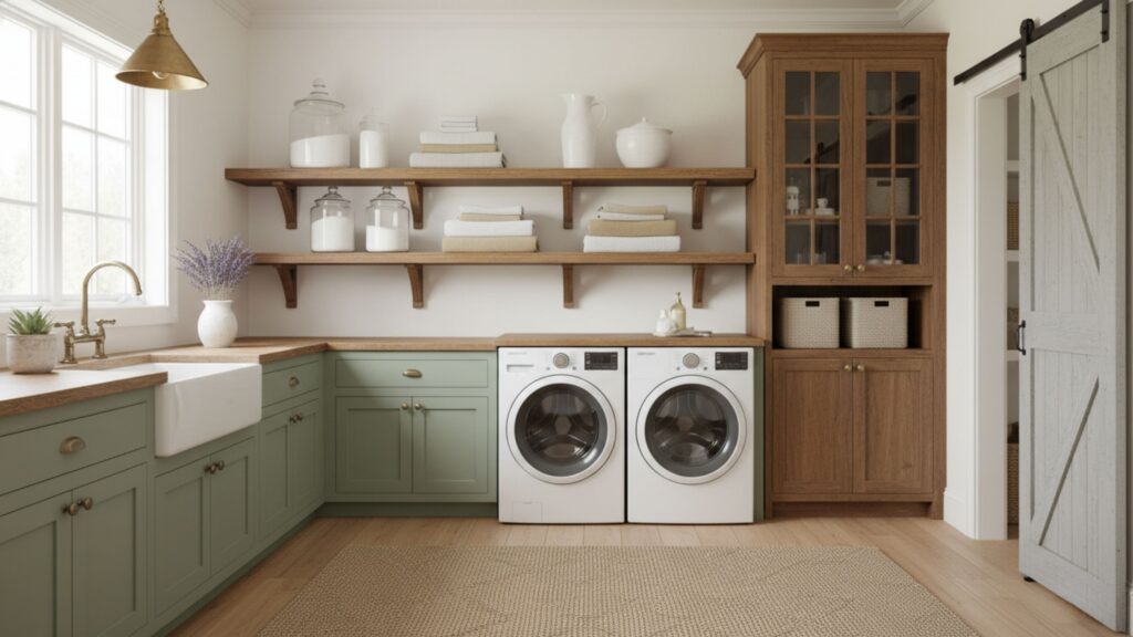 Wooden Shelving and Cabinets for Authentic Farmhouse Charm