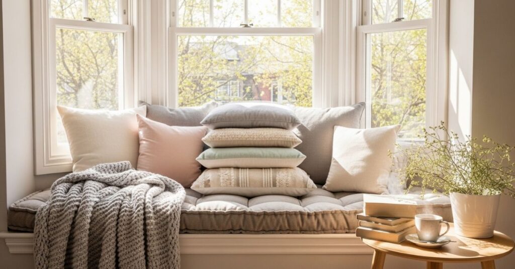 Bay Window Reading Nook with Plush Cushions