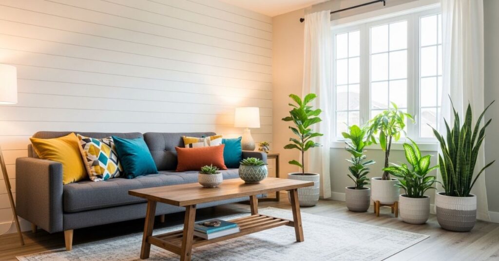 Beadboard Accent Wall in the Living Room