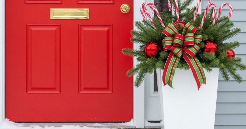 Candy Cane Themed Christmas Planter