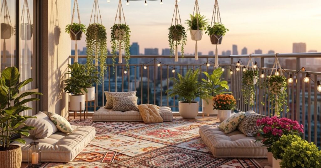 Cozy Boho Balcony Garden Setup