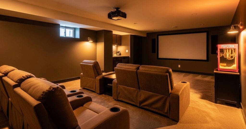 Cozy Home Theater Basement
