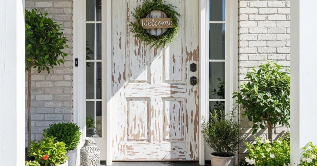 Distressed Whitewashed Wooden Front Doors