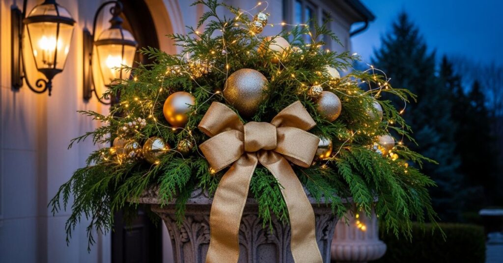 Elegant Gold and Green Holiday Urn Planter