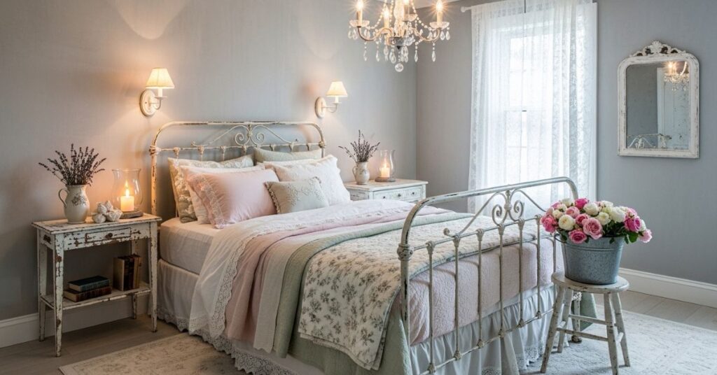 Elegant Shabby Chic Bedroom Decor with Antique Accents