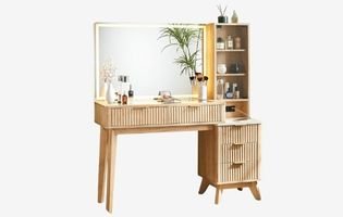 Fluted Makeup Vanity Desk with Large 36